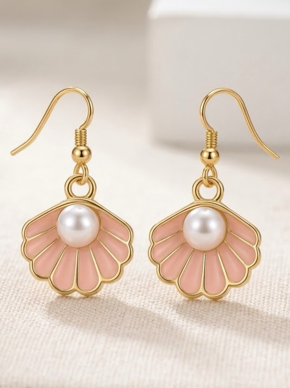 “Pearl in Clam Shell” Pink Enamel Seashell Mermaid Ocean Beachy Surfer Earrings